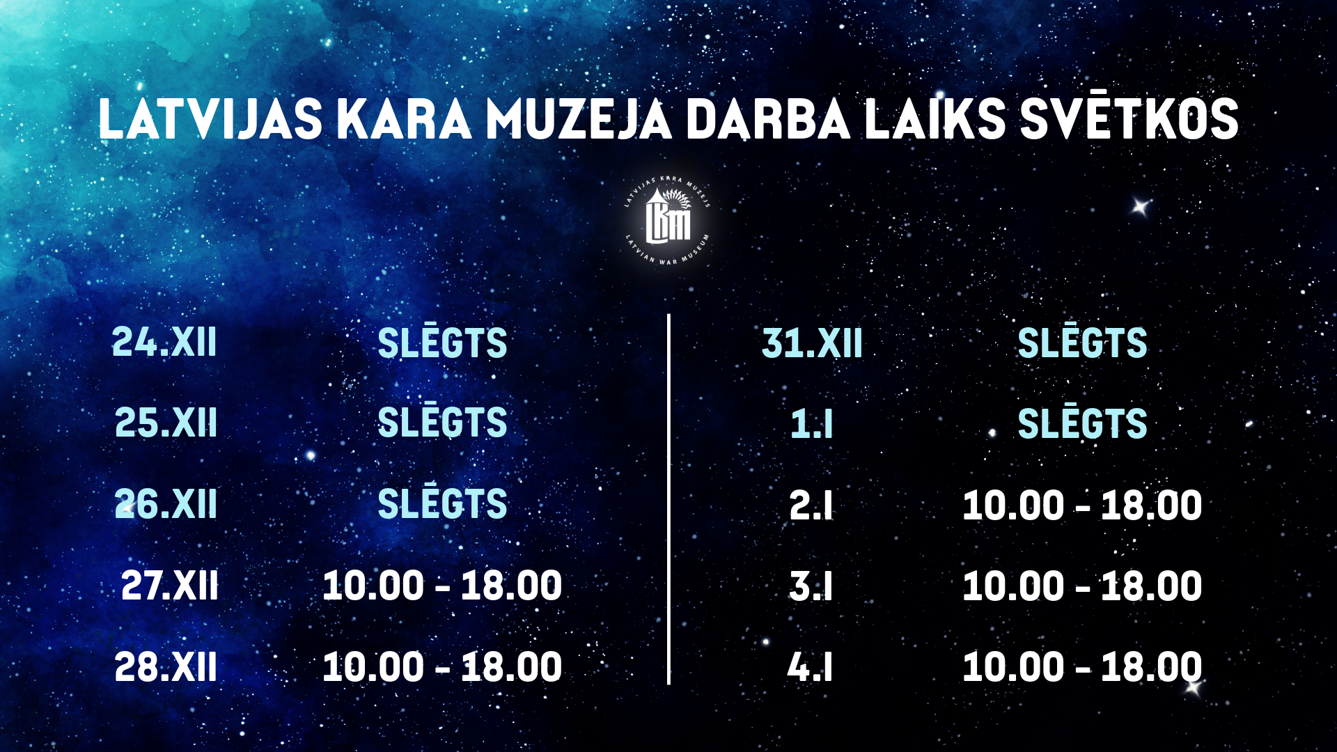 Latvijas Kara muzeja darba laiks svētkos!